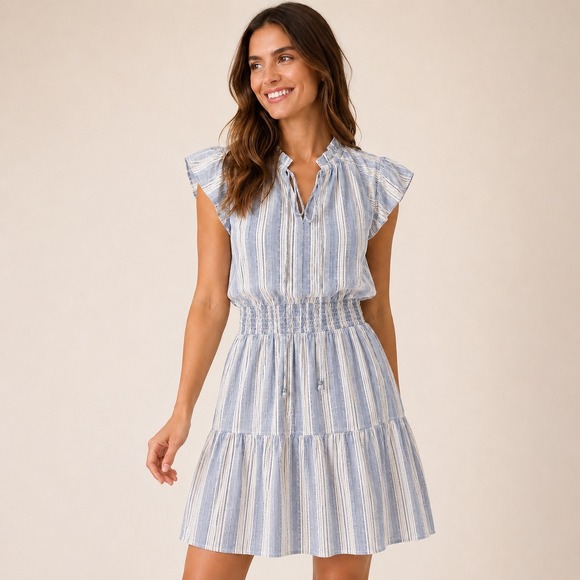 A & She Dresses & Skirts - Coastal Cottagecore Cotton Tiered Dress LG NEW Smocked Waist Tiered Lined Summer